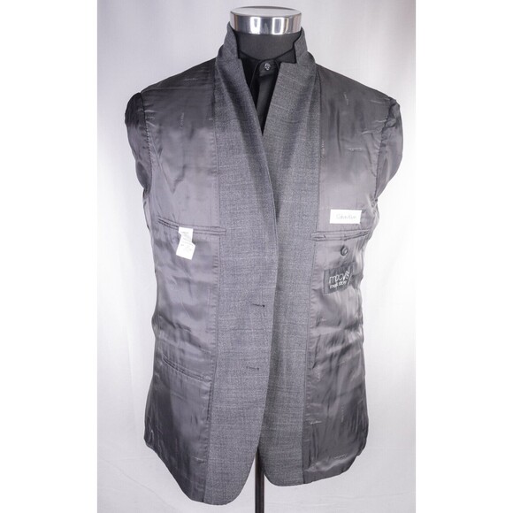 Calvin Klein SLIM Mens 40R Gray Plaid Wool 2-Pcs Suit With Dress Pants 32X27 - Picture 9 of 16